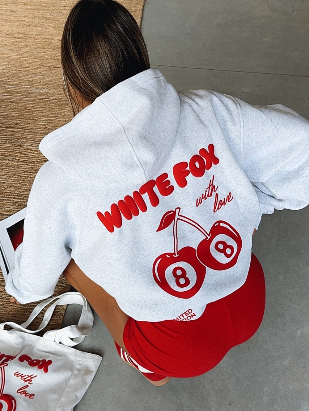 White Fox With Love In The Moment Oversized Hoodie Grey Marle size M/L
